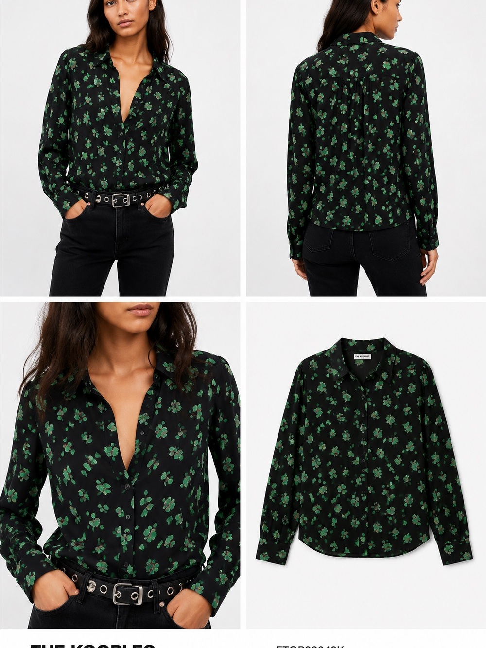 The Kooples Black and Green Floral Button-Down Shirt